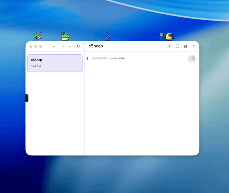 Animated demo of eSheep pets walking across the macOS desktop
