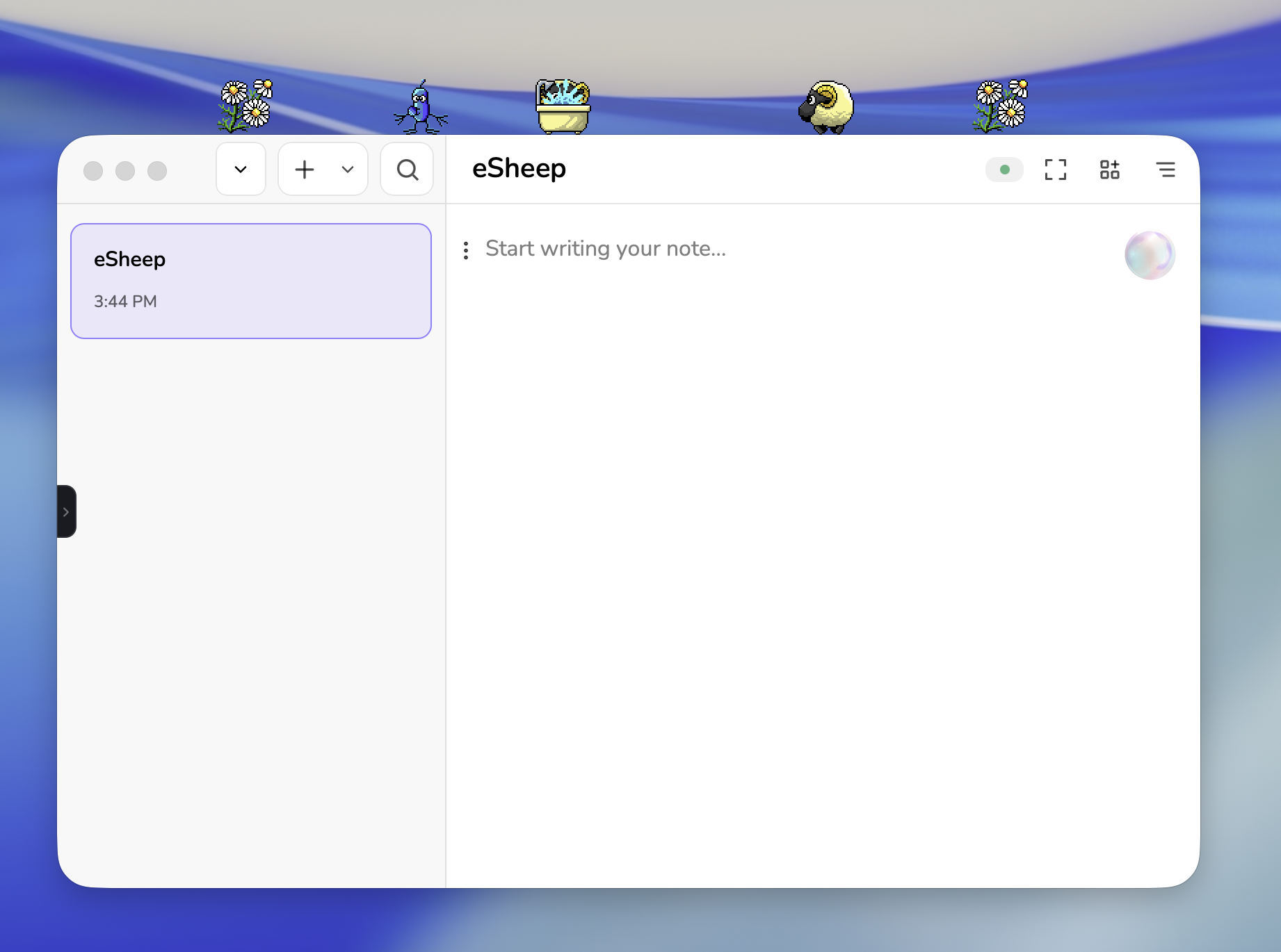 eSheep running on macOS, pixel-art characters roaming the screen